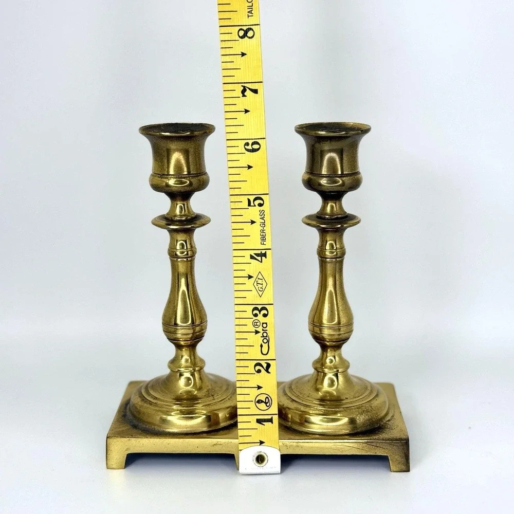 VTG Solid Brass Candlestick Holder Pair Made in England Square Base 5.5